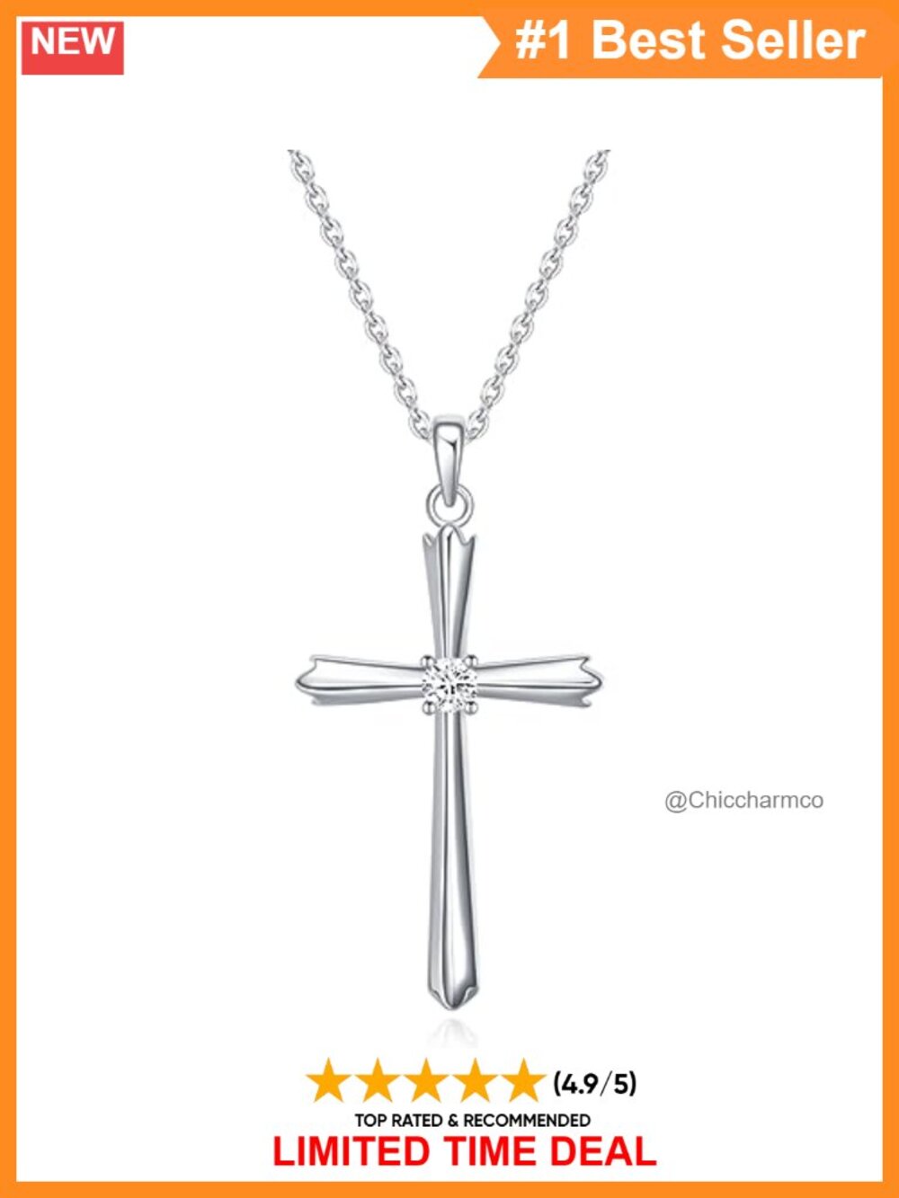 925 Sterling Silver CZ Cross Pendant Necklace 20in Women's Jewelry